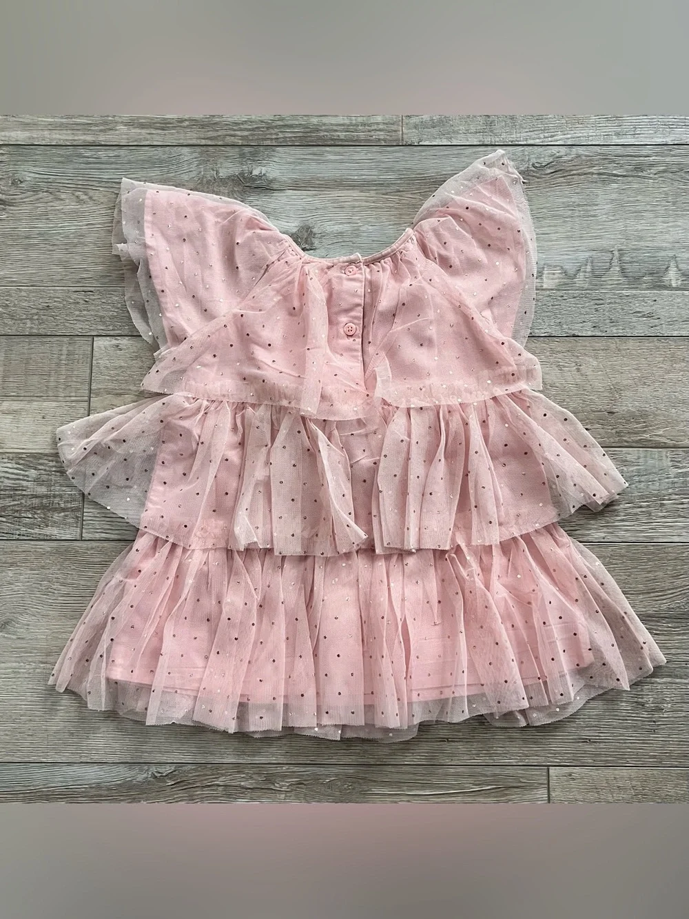 Gap Girls Pink Tiered Tulle Dress with Gold Polka Dots Size 12-18 Months